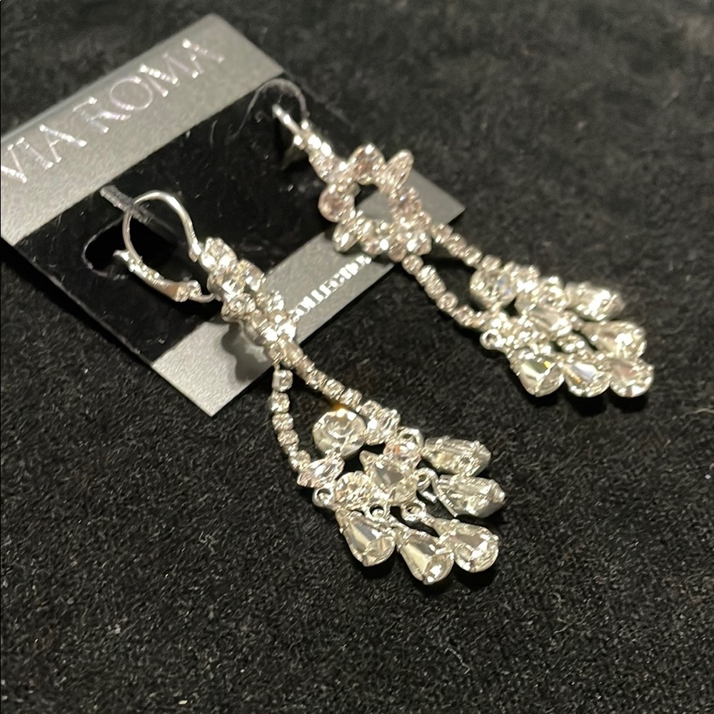 Via Roma Rhinestone Crystal Formal Dangle Earrings Evening-wear Prom - Picture 5 of 7
